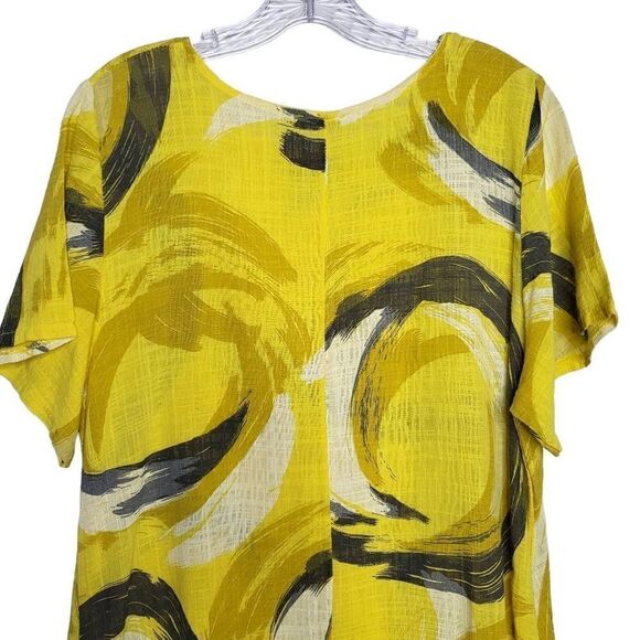 Made in Italy Abstract Print Cotton/Linen Blend Yellow Midi Dress Size 10 - Picture 7 of 9